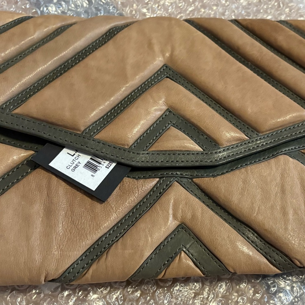 L.A.M.B. Tan and Gray Zigzag Clutch